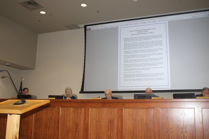 The Hood County Commissioners Court voted unanimously to approve a resolution denouncing changes to Title IX that were recently announced by the Joe Biden administration during a regularly scheduled meeting May 14.
