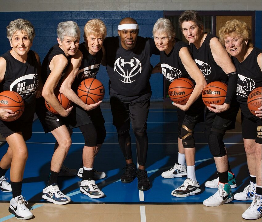 The Foxtrotters ‘in their heyday’ in 2014.’ (From left) Glynes Foster, Judy Smith, Ginger Rich, Coach Blackwell, LouAnn Shafer, Jan Stockton, and “Shaggy” Pappan.