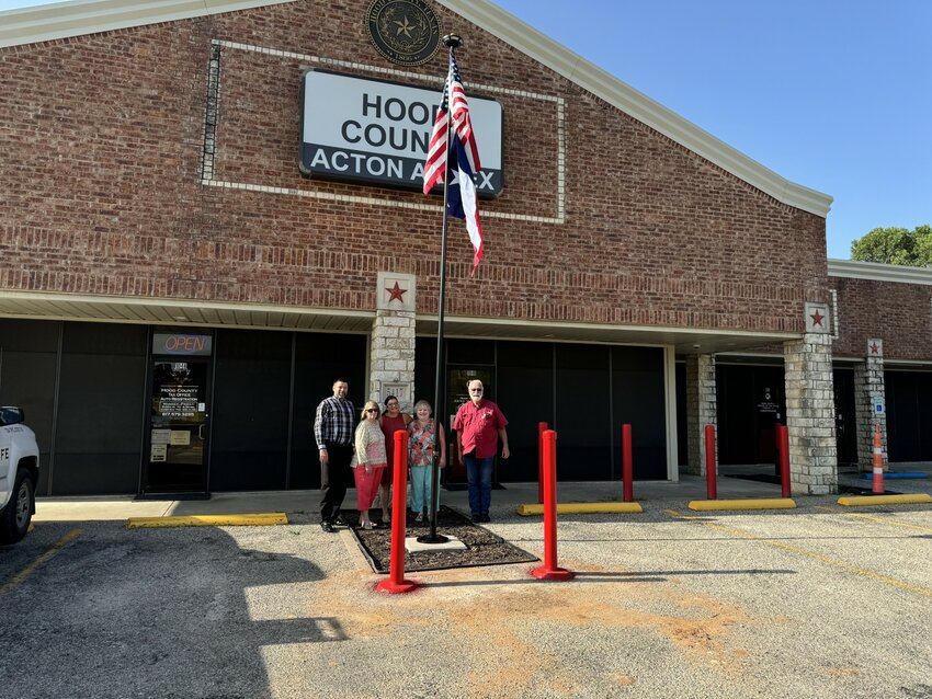 Precinct 3 Commissioner Jack Wilson and Judge Stephen Barnett generously funded the installation of a sturdy flagpole and a solar light at Hood County Acton Annex.