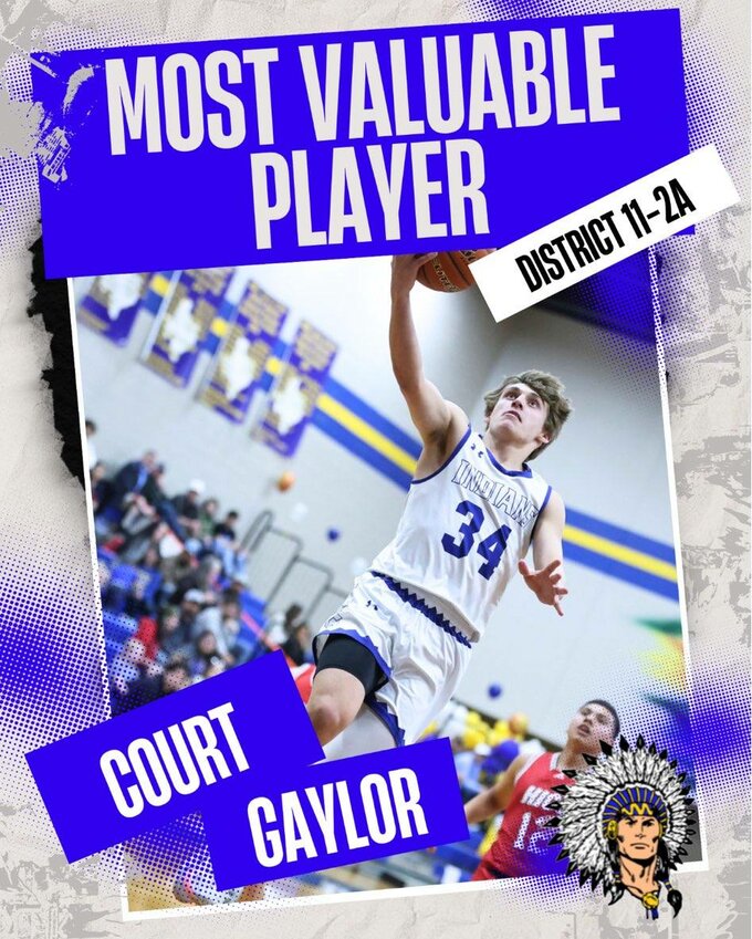 Lipans Court Gaylor winning the District MVP in state final season of boys basketball.