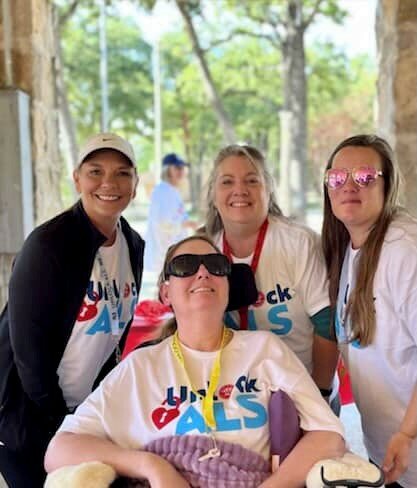 From left to right: Shana Bridges, Lori Bennett, and Melissa Bennett pictured with Heather Cleveland at the 2022 Weatherford Walk to Defeat ALS. COURTESY PHOTO