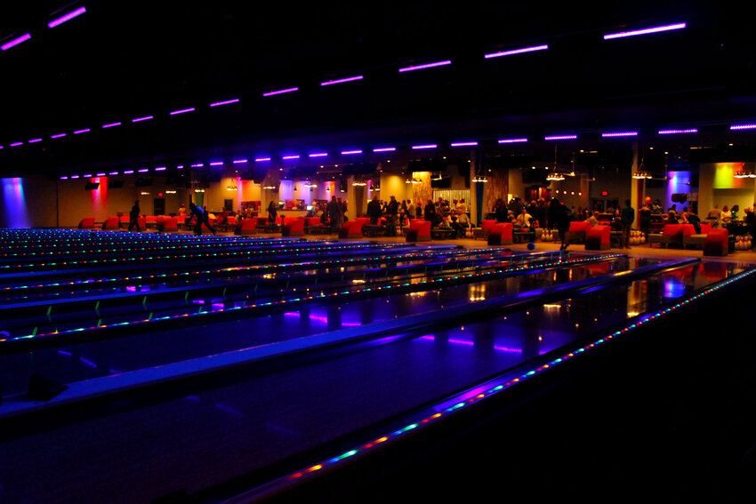 Glow bowling at Pins Bowling Alley.