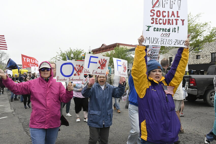 “Hands Off” and “Hands On” demonstrators showed up in droves at Granbury’s downtown square April 5.
