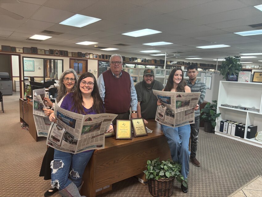 Award winners from the Hood County News shown from left: Eden Duncan Gilbreath, Ashley Terry, Sam Houston, Layth Taylor, Chloe Laing and Jeremiah Flores. Not pictured are Mary Vinson and Rick Mauch