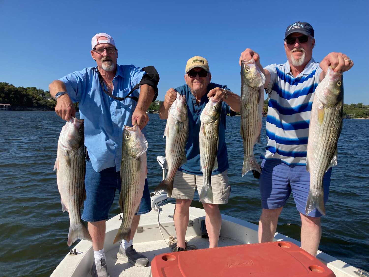 Pictured L to R is Tommy Gresham, Tony Callaway and Tony Gresham with their catch of Granbury big striped bass caught this past Saturday.