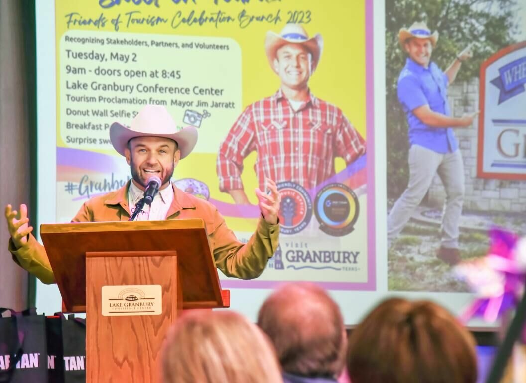 Guest speaker at the Visit Granbury tourism awards event was Chet Garner of The Daytripper travel series on PBS.
