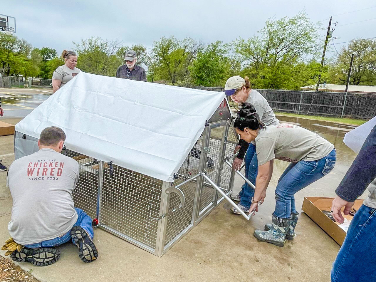 Leadership Granbury class of 2022-2023 spent all day on March 24 working in shifts to build three mobile chicken coops for Rancho Brazos Community Centers. 