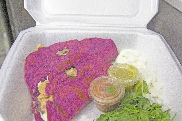 HANDMADE: Mi Amor Tacos' distinctive Granbury-purple taco shells are made fresh on site.
