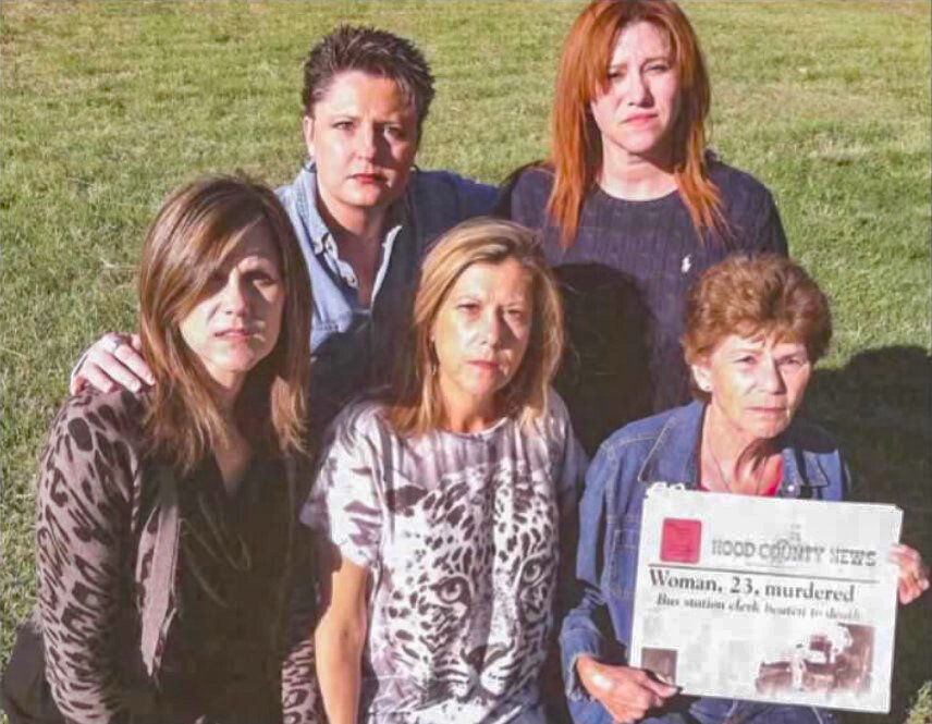 This photo was taken from an HCN article in 2013, featuring Holly Palmer’s family. Pictured (front row, from left) are sisters Marry Ellis and Dolly Spinner, mother Mary Hunter, and (back row) sisters Mollie Fitts and Wynn Steiner. Hunter is holding a 1988 copy of the HCN that gave an account of Holly’s murder.