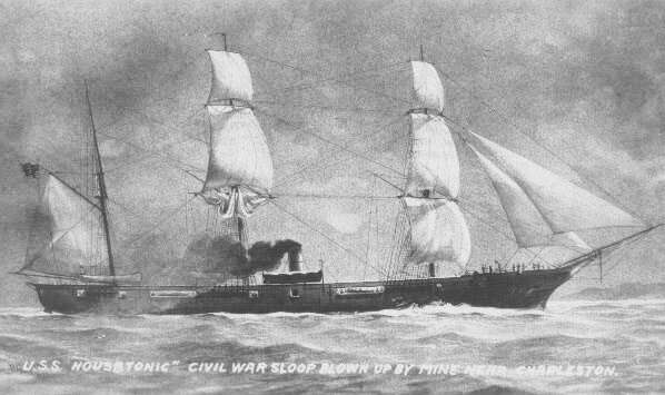A picture of the USS Housatonic, a war ship sunk by the Confederate submarine CSS Hunley, as mentioned in the column.
