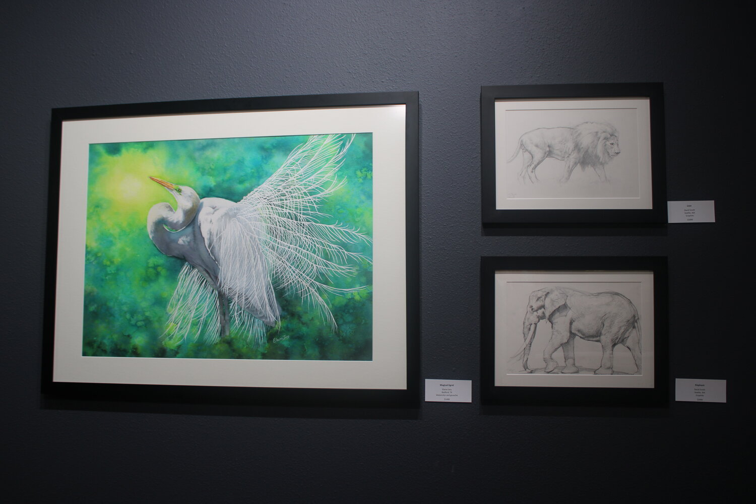 Depictions of animals are prominent in this year's LGAA Juried Fall Art Show, with artists from nine different states selected to display their finest art, like Elaine Jary from Bedford, and David Smith from Seattle, Washington.