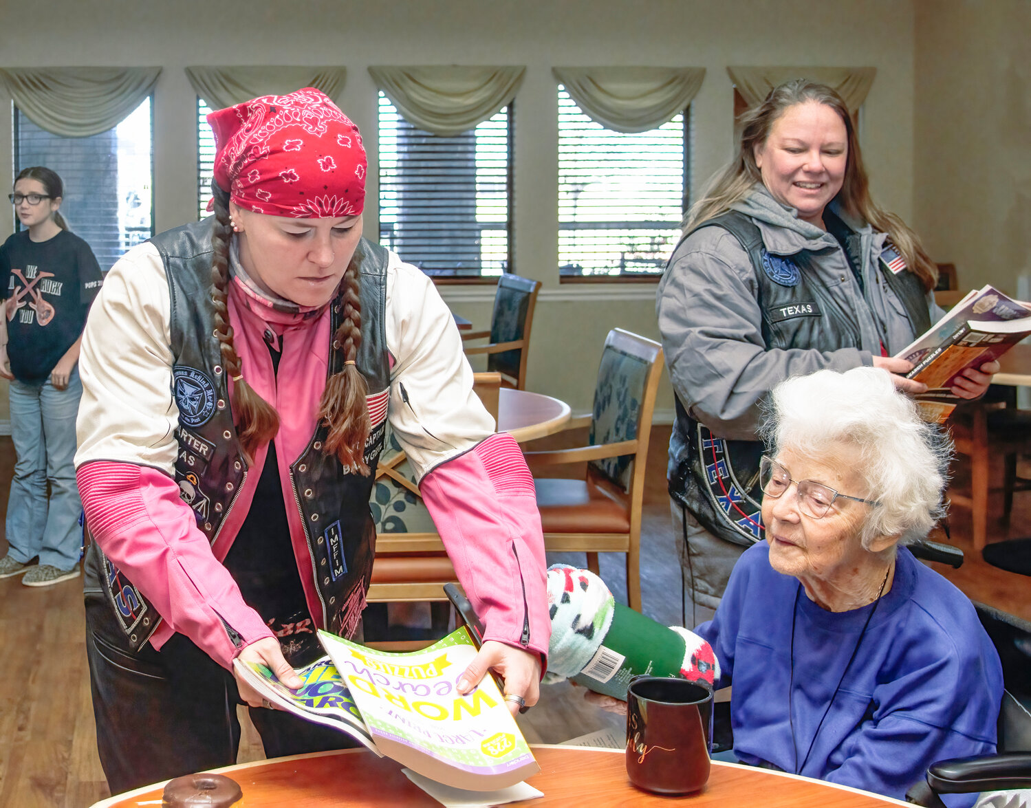 Every year, an all-female motorcycle club Iron Maidens donates coloring books, crossword puzzles, and other gifts to Hood County nursing homes residents and staff.