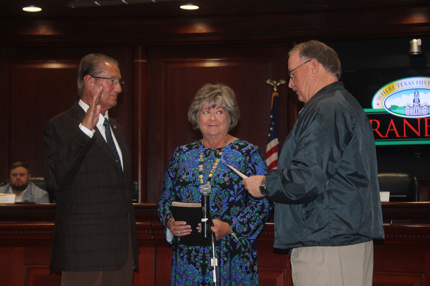 Gary “Skip” Overdier is sworn in as a new member of the Granbury City Council during a regular scheduled meeting on Dec. 19.