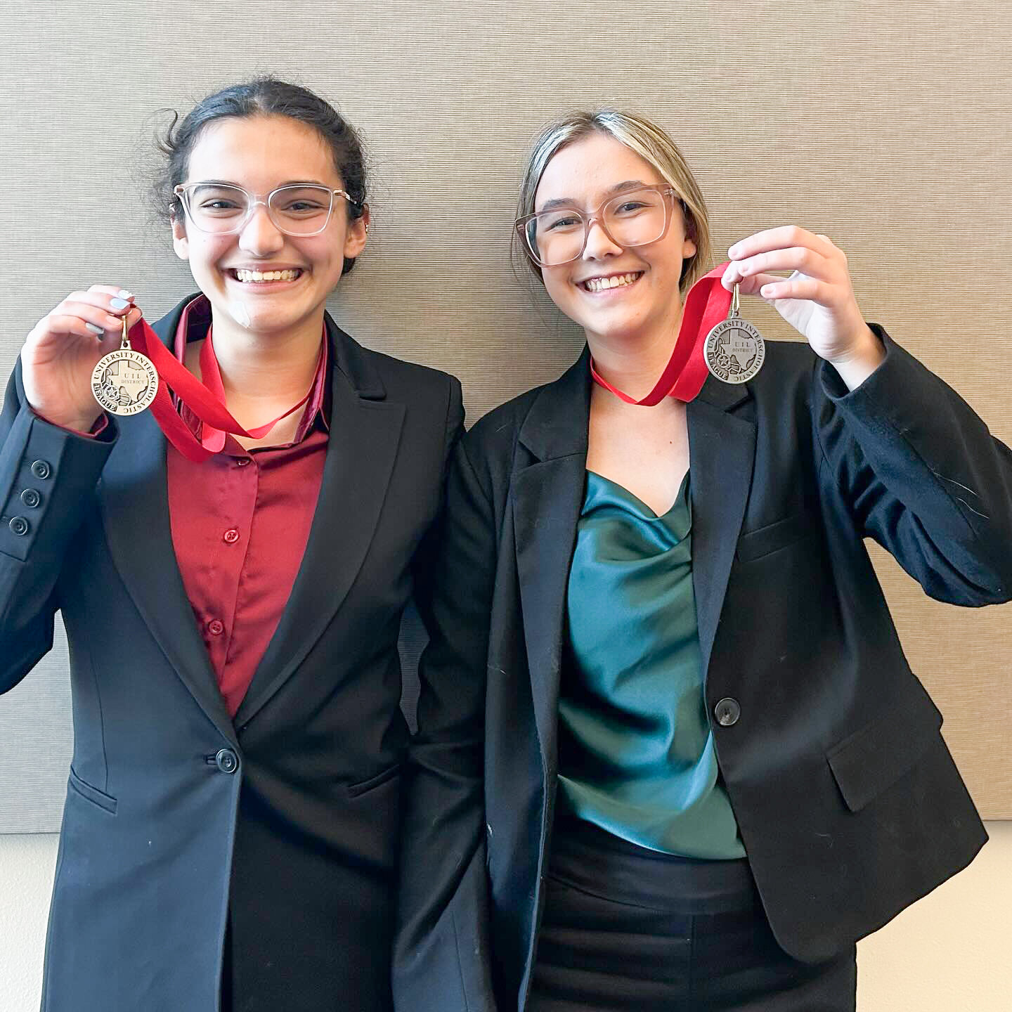 Freshman Carmen Wright, left, and sophomore Maddie Neal, right, qualified for the UIL State Cross-Examination Meet set for March 11-16 at the University of Texas at Austin.