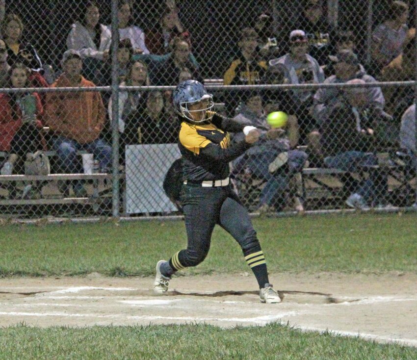 Junior Milly Ortega records a fielder's choice for an RBI in Green City's wild late rally over Brashear in the Class 1 District 5 semifinal.