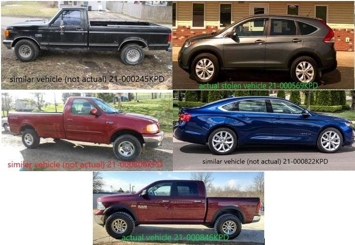 A collage of the vehicles, or similar models, stolen in Kirksville over the last few weeks.