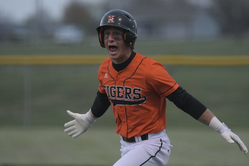 Kirksville's Patrick Ranson reacts after hitting a walk-off single to beat Mexico on Thursday night.
