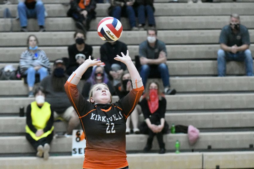 Action from Saturday's Class 3 sectional volleyball match between Kirksville and John Burroughs.
