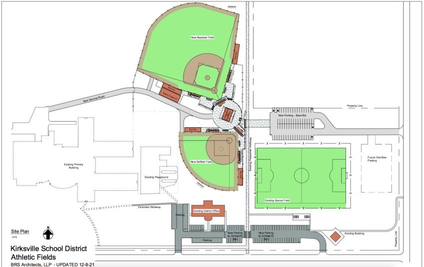 The proposed site plan for Kirksville's new turf baseball and softball fields.