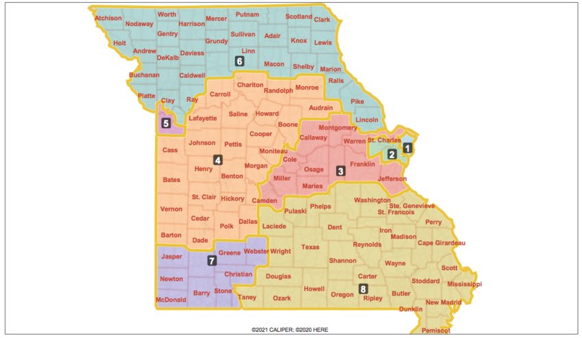 The proposed updated map of Missouri's congressional districts.