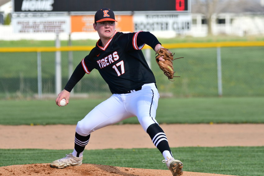 Kirksville's Jack Thomas throws during the first inning of a game against Putnam County on Monday, April 25, 2022.