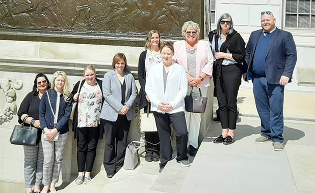 Pictured left to right in front of the State Capitol: Traci Lawrence; Community Action Partnership of Northeast Missouri, Demitria Farmer; Alliant Bank, Shelby Maize; Alliant Bank, Robin Kolb; Kolb Concessions, Teresa Ralston; Kirksville Housing Authority, Carrie Miller; Colton&rsquo;s Steak House and Grill, Matilda Small; Community Action Partnership of Northeast Missouri, Marsha Blevins; Hospice of Northeast Missouri, Scott Bowen; Farmers Insurance - Roy Noe.