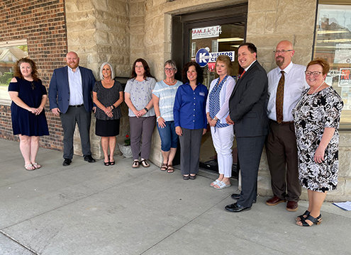 Local officials that attended a discussion meeting with Missouri Secretary of STate John. R. Ashcroft, from left to right: Kelly Jones, Scott Bowen, LaDonna Williams, Jamie Livingston, Linda Ranson, Anastasia Tiedemann, Sandy Collop, Jay Ashcroft, Jeff Arp and Sandra Williams.