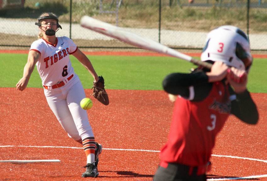 Kirksville pitcher Brianna Elsea releases a pitch against Marshall on Oct. 8.&nbsp;