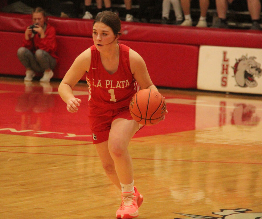La Plata freshman Ashlynn Lewis advances the ball up court in the game against North Shelby on Feb. 23.&nbsp;