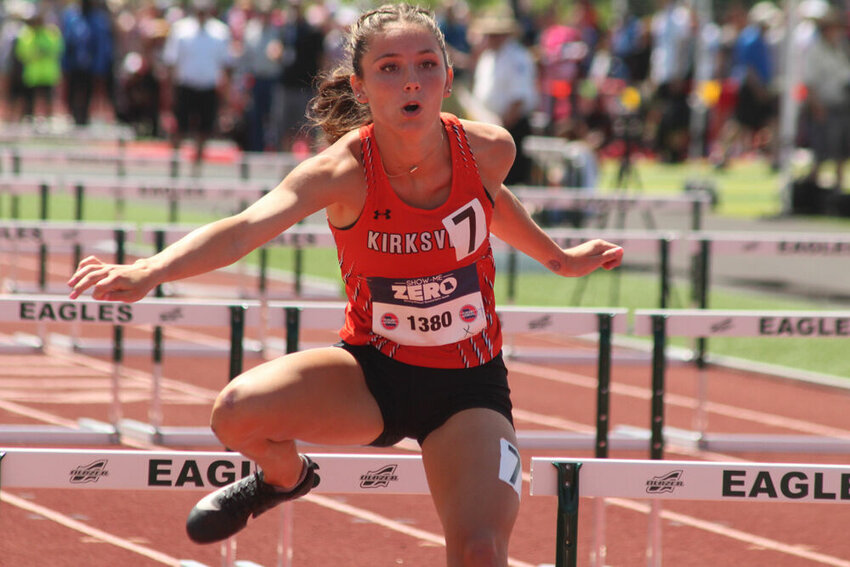 Kirksville junior Jersey Herbst competes in the preliminaries of the Class 4 girls' 100 meter hurdles in Jefferson City on May 26.&nbsp;