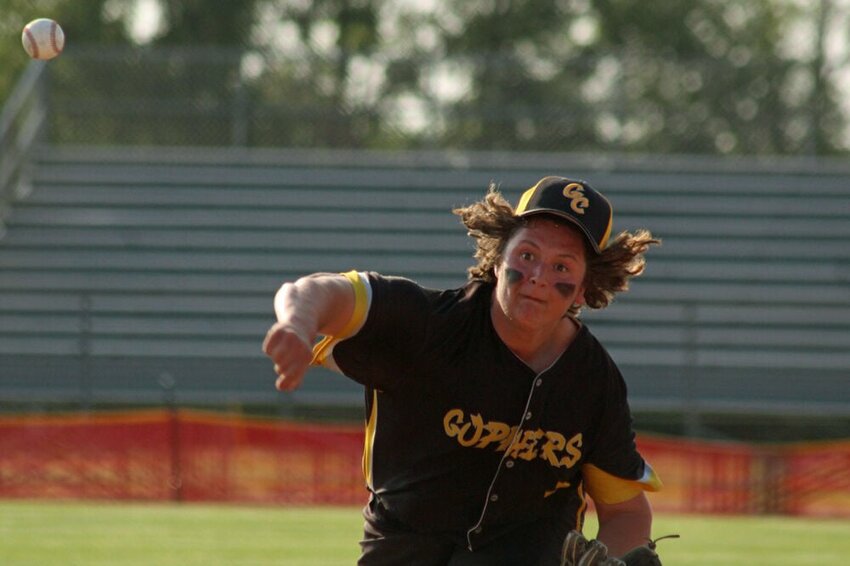 Green City sophomore Jaden O'Haver releases a pitch in the Gophers' sectional game against North Shelby on May 22.&nbsp;