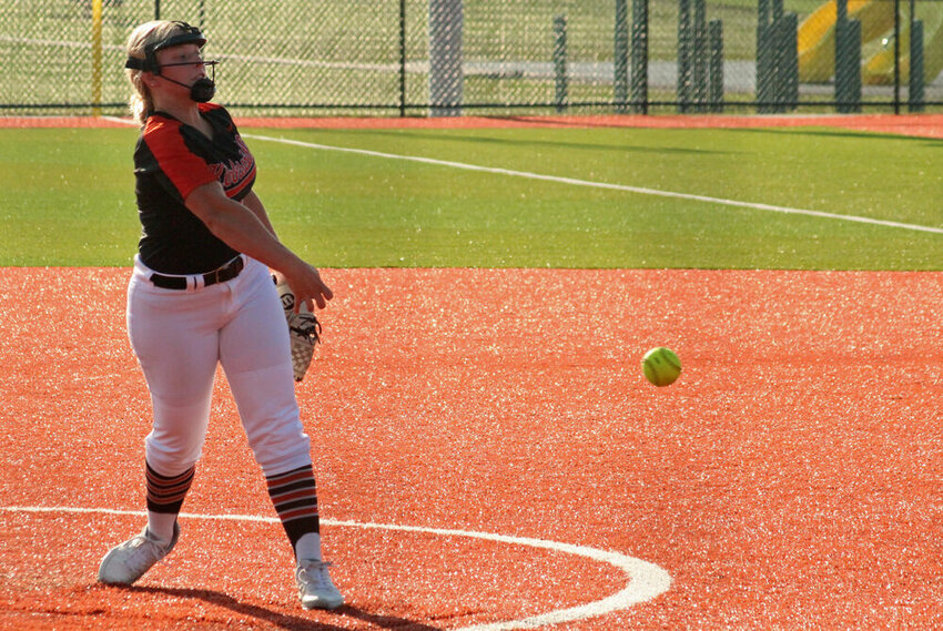 Kirksville senior Brianna Elsea releases a pitch in the game against Fulton on Sept. 7.&nbsp;