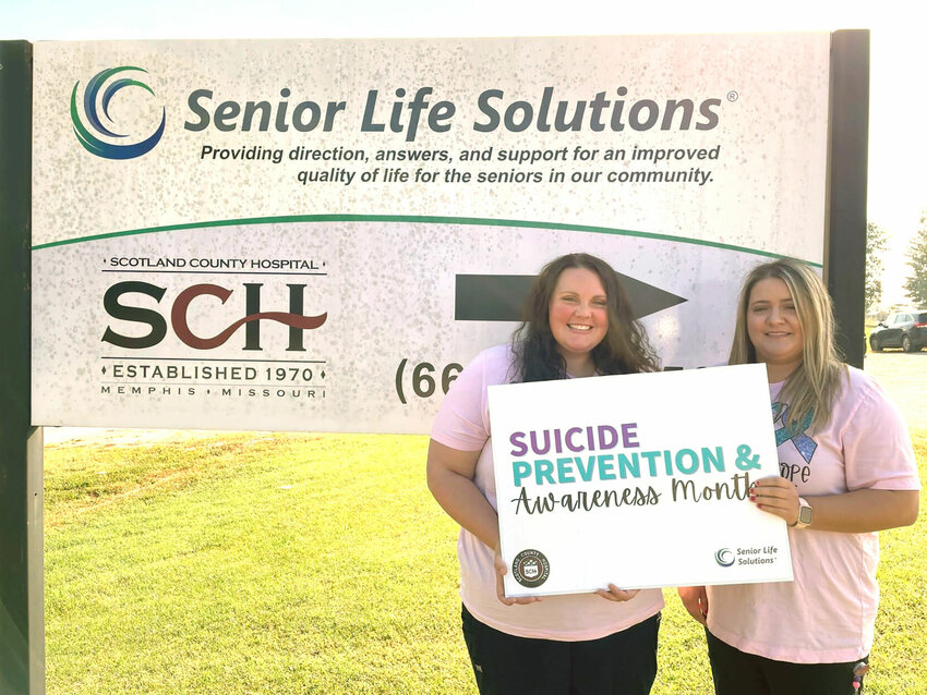 Rachel Peavler, RN, BSN (left), SLS Program Director and Kaci Cantril (right), CNA, SLS Office &amp;amp; Patient Coordinator have posted yard signs around the Hospital campus to bring awareness to Suicide Prevention this month.