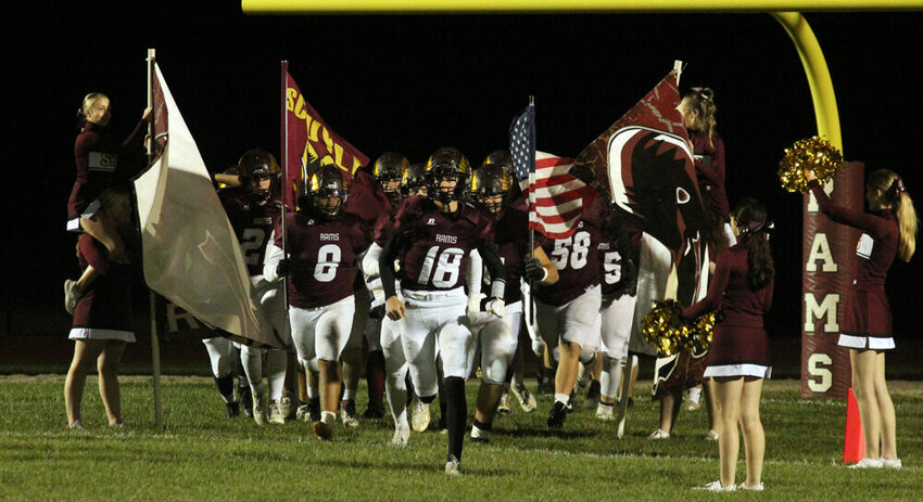 The Schuyler County football team takes the field before the game against Knox County on Nov. 3.&nbsp;