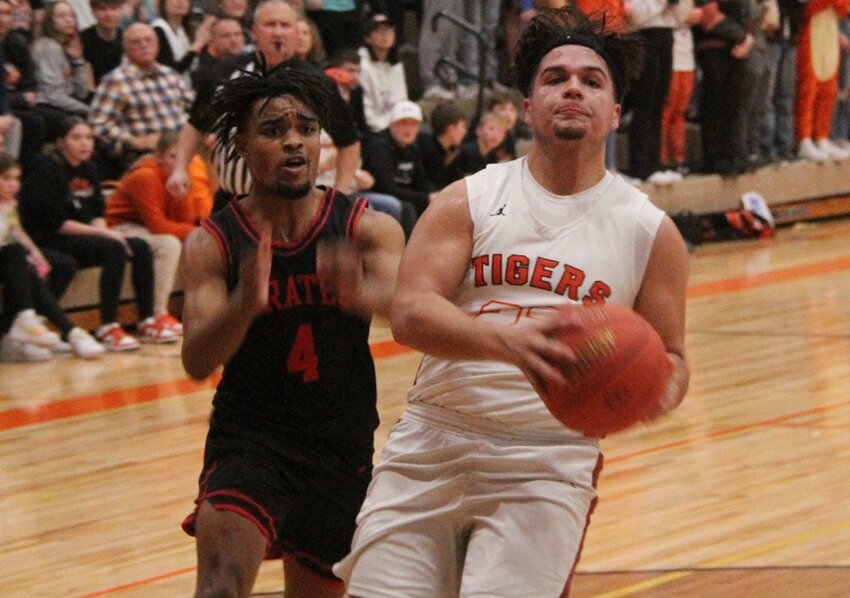 Kirksville junior Cole Kelly drives to the basket in the game against Hannibal on Jan. 26.&nbsp;