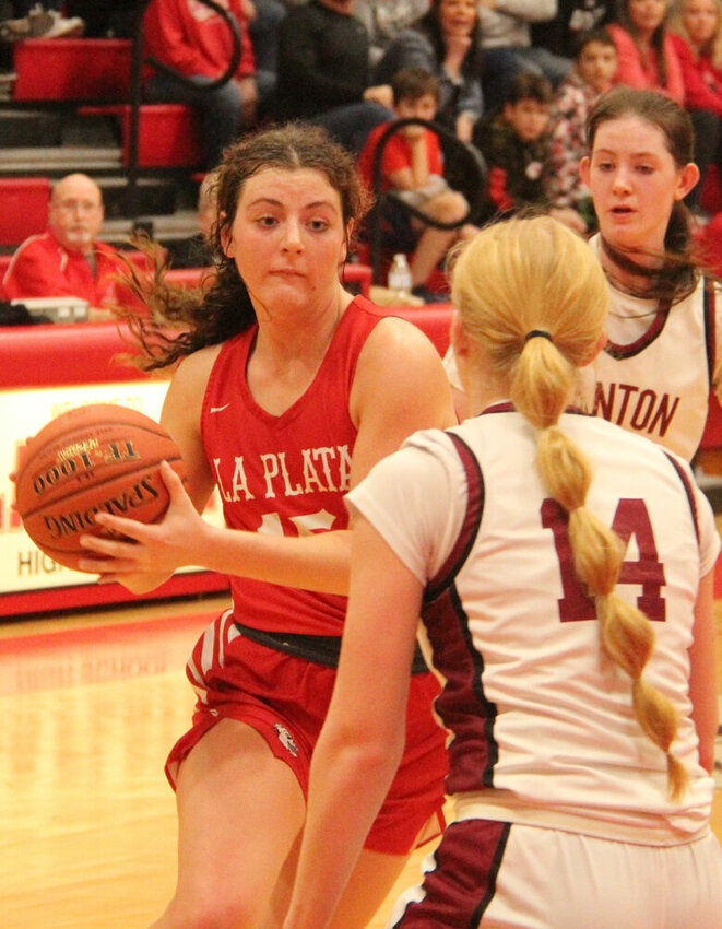 La Plata senior Claire Coy takes on the Canton defense in the game on Feb. 3.&nbsp;