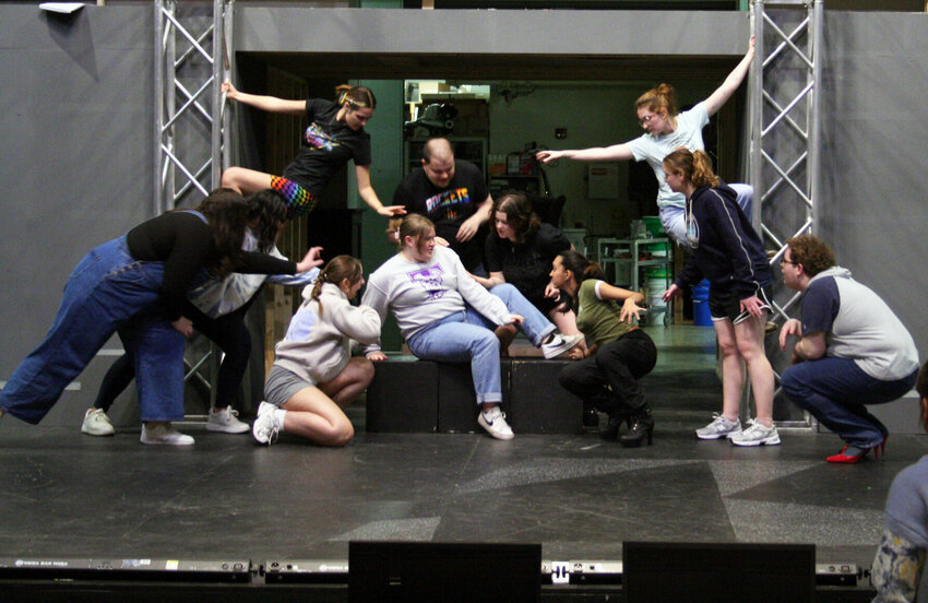 Truman State University students rehearse for the upcoming production of &ldquo;Rocky Horror Show.&rdquo; Performances are scheduled for April 11-14, and April 19-20 in the James Severns Theatre.