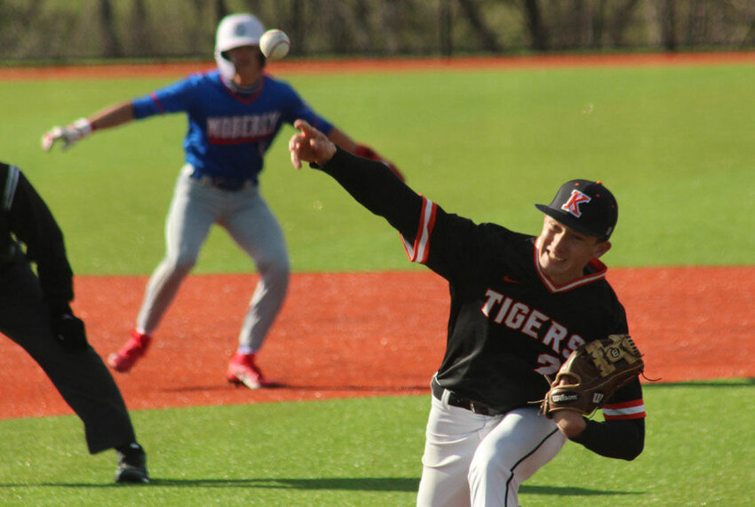 Kirksville junior Ryder Lyons releases a pitch in the game against Moberly on April 4.&nbsp;