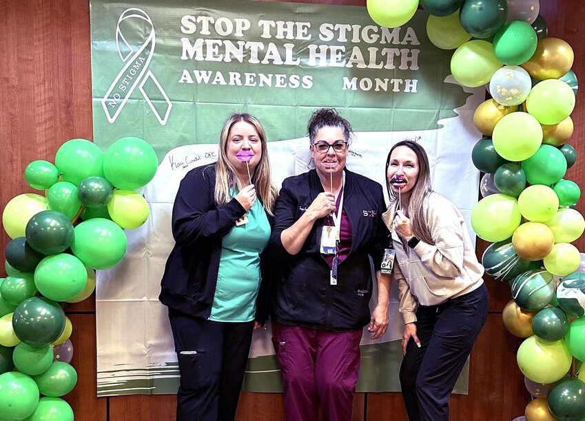May is Mental Health Awareness Month. The staff from Scotland County Hospital's Senior Life Solutions (SLS) in Memphis has a booth, this month, that is located in the hospital's ER registration area. You are invited to enjoy the candy, props to take pictures with and take the time to sign the banner and take a selfie to promote Mental Health Awareness. SLS staff are pictured at the Mental Health Awareness Month display, left to right: Kaci Cantril, Tonya Small and Sidney Hurley.