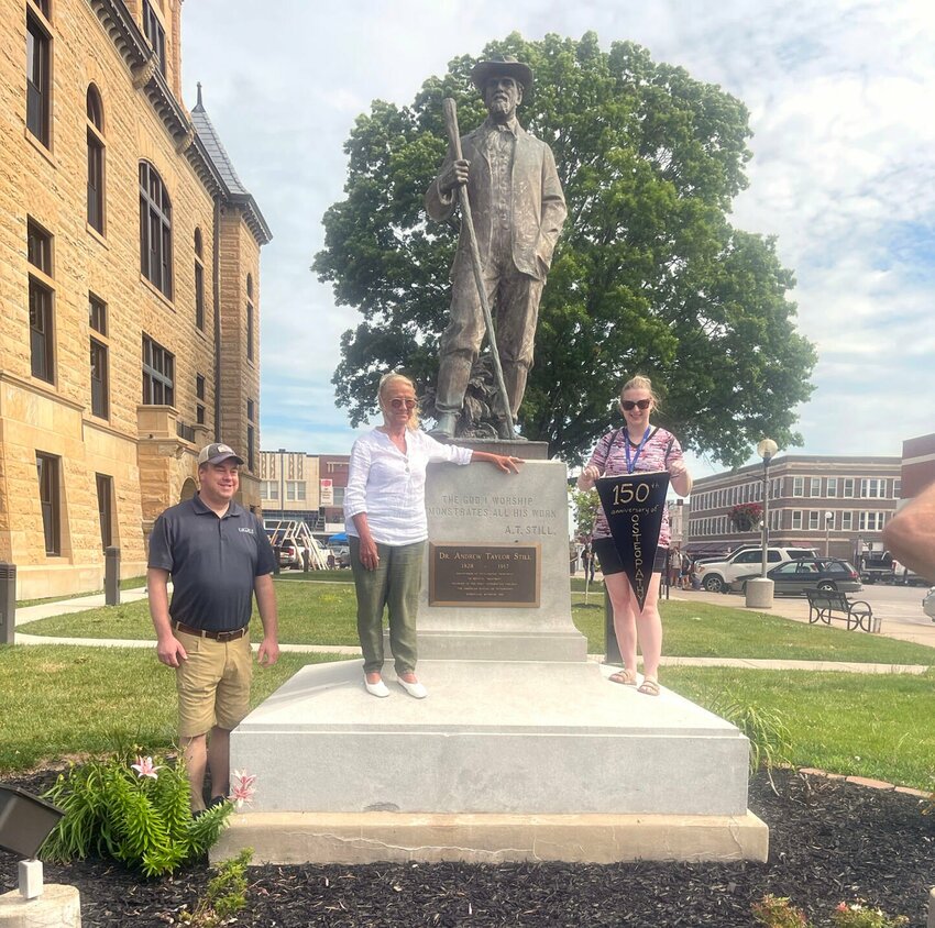 Kirksville Mayor Zac Burden, Jane Stark,&nbsp;a Canadian trained osteopathic manual practitioner,&nbsp;and&nbsp;Anna Grahlherr, the research coordinator for the International Center for Osteopathic History.