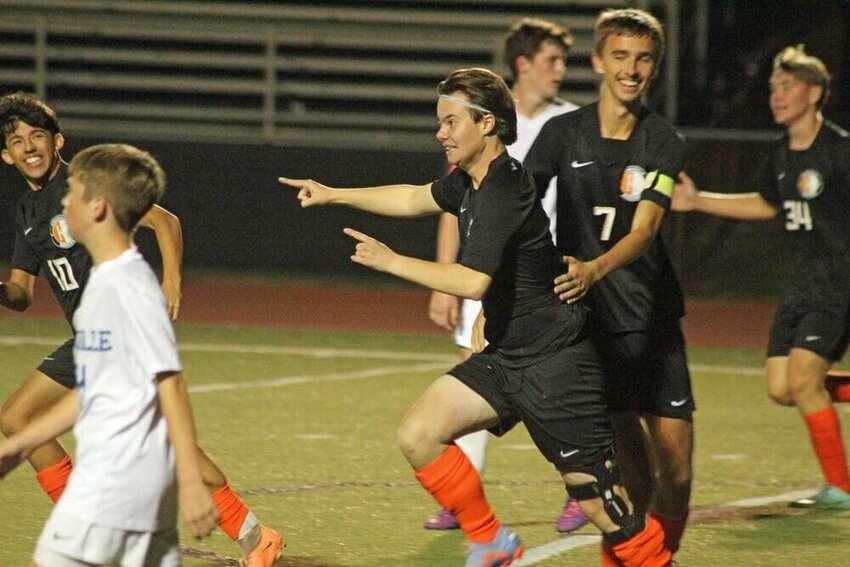 Kirksville High School soccer players celebrate, photo from 2023 season.&nbsp;