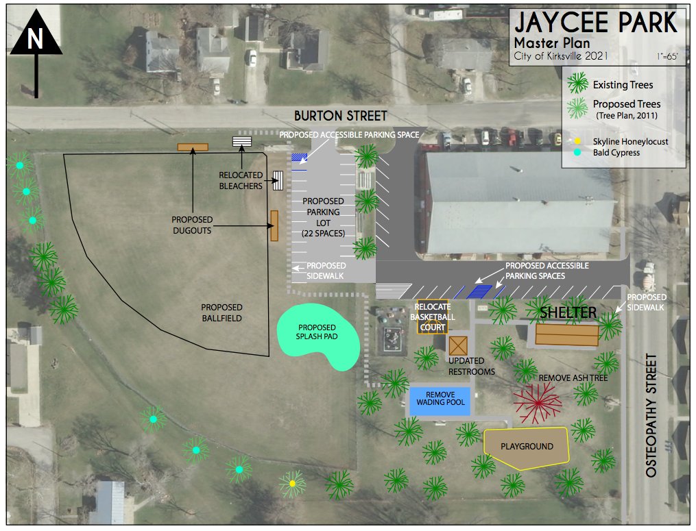 The updated master plan for Jaycee Park in Kirksville.