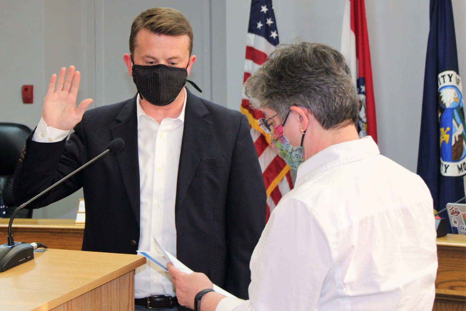 John Gardner is sworn in as the newest member of the Kirksville City Council on Monday night.