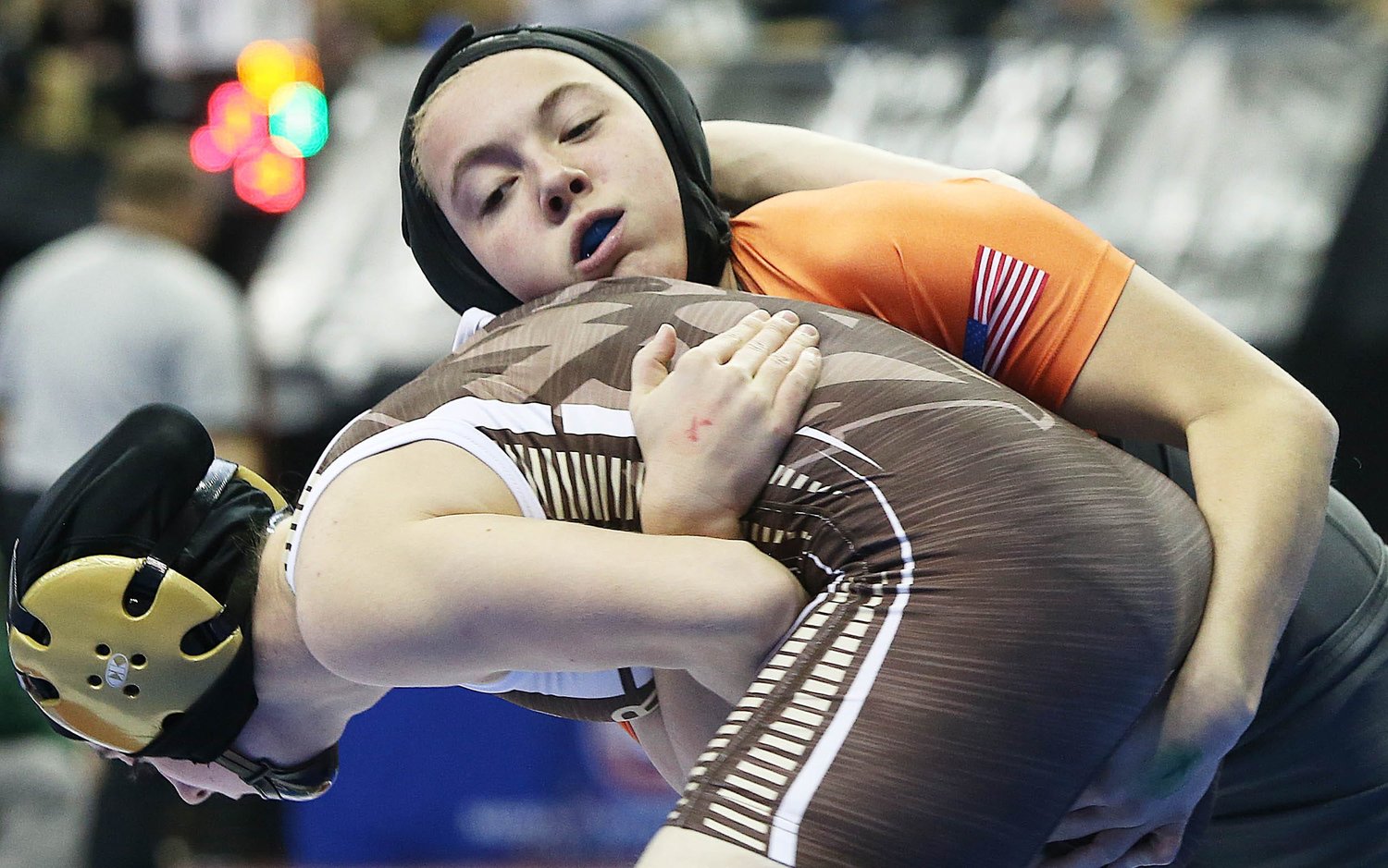 Kirksville's Lydia Nelson competes during the 2019 state wrestling tournament.