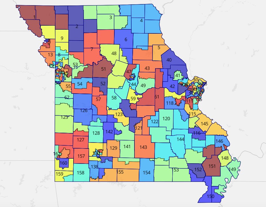 Missouri's updated House map that was approved by the House Independent Bipartisan Citizens Commission.