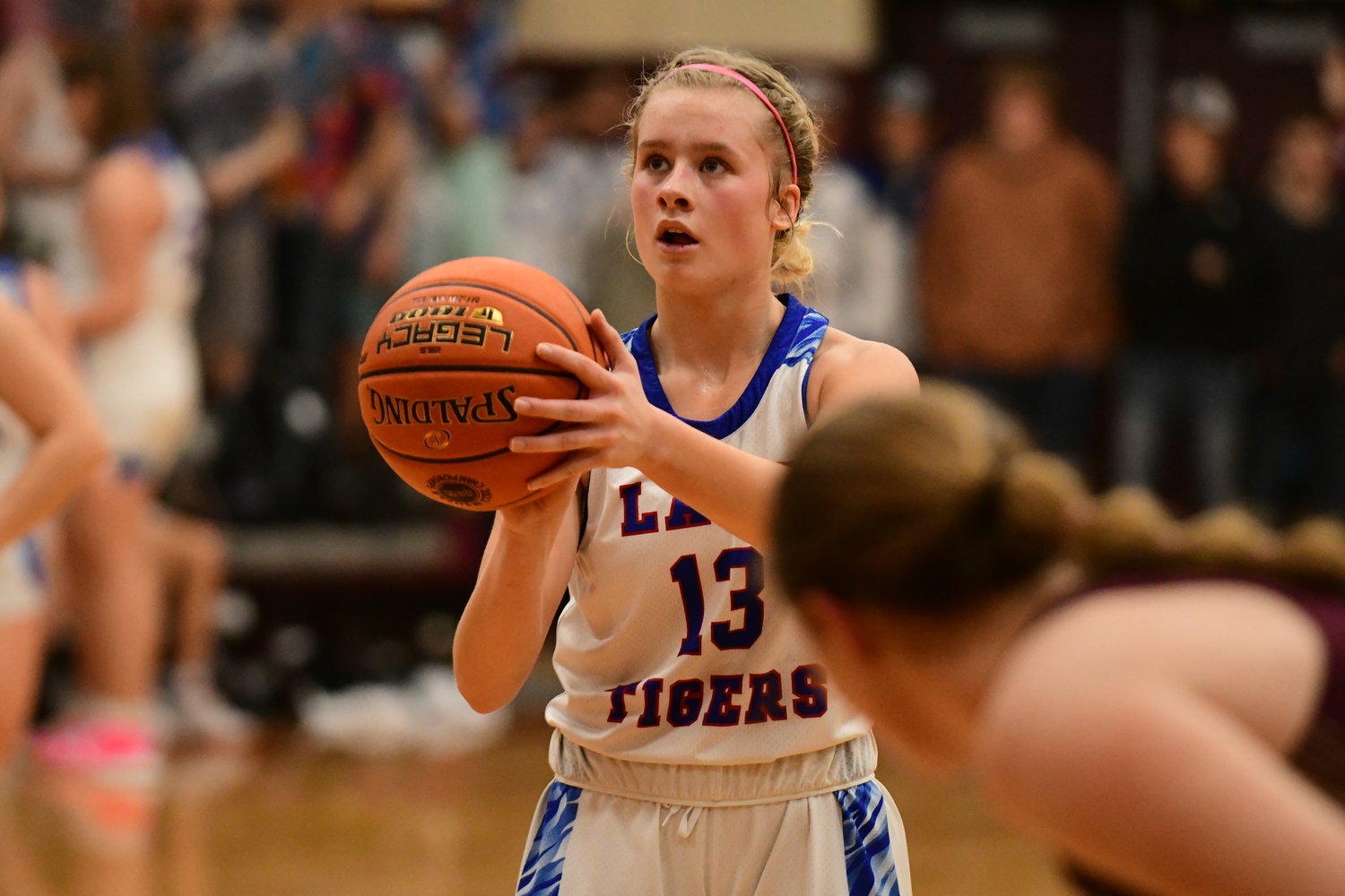 Scotland County's Hannah Feeney gets set for a free-throw attempt during a Class 2 district title game against Schuyler County.