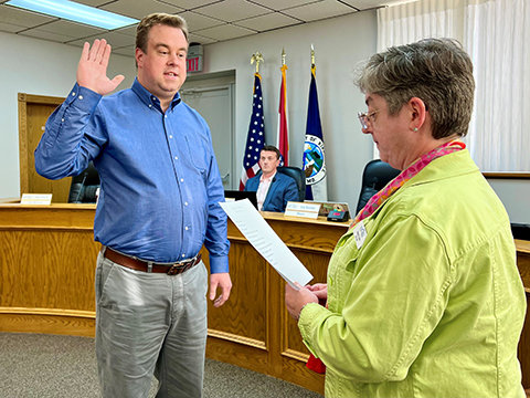 Zac Burden is sworn in on April 11 after winning a seat on the Kirkville City Council for the second time on April 5. Burden was chosen to be mayor by the new city council.