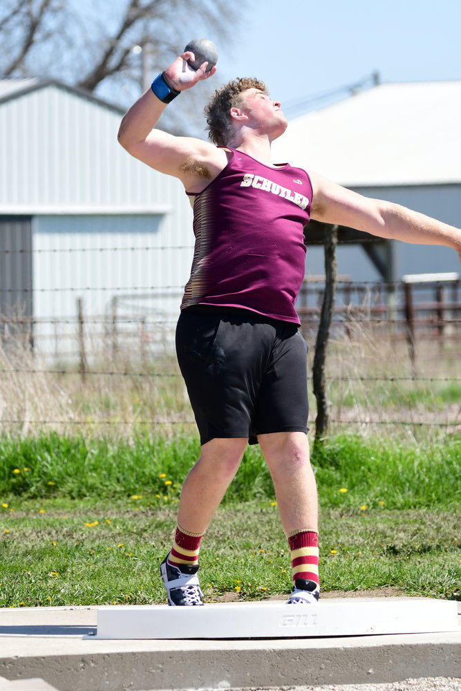 Schuyler County's Hayden Dixon competes in the shot put at Saturday's Class 2 District 3 track meet.