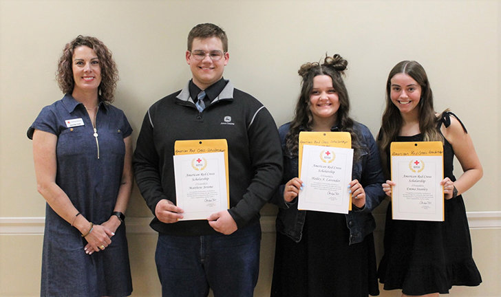 American Red Cross Scholarship: Amanda Clark presented to Matthew Jerome, Hailey Lavender and Emma Stanley.