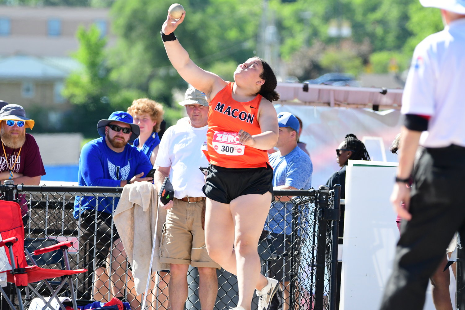 Macon's Chezney Smith competes in the Class 3 girls shot put at the 2022 MSHSAA State Track and Field Championships.